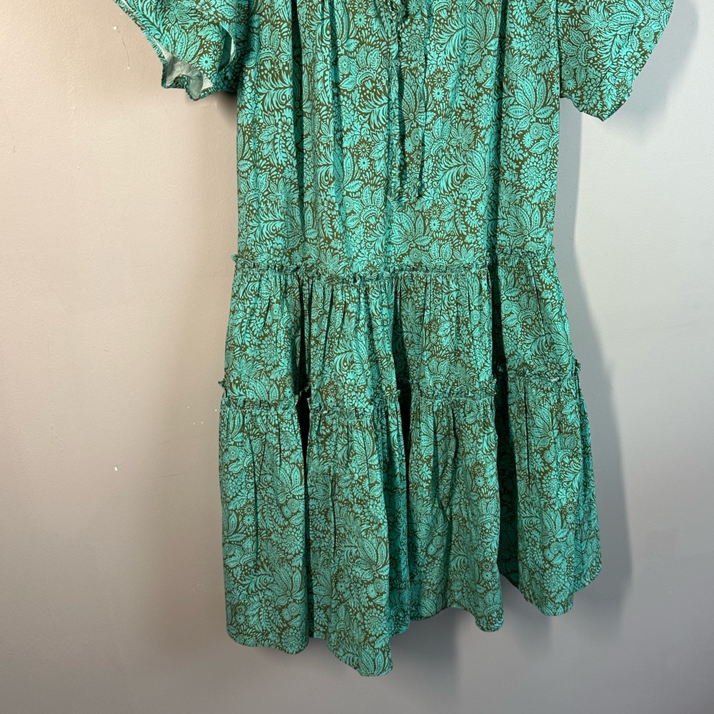 Sundance Liora Summer A-line Popover Tiered Ruffle Green Cotton Dress Size M - Picture 5 of 13